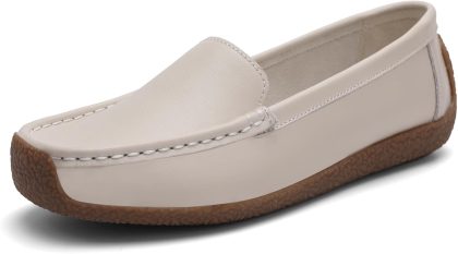 Women's Lightweight Leather Slip-On Loafers Driving Walking Shoes Casual Work Flats