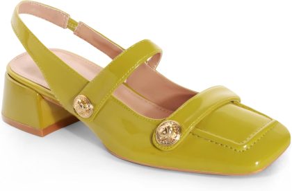 Women's Slingback Mary Jane Heels, Low Block Heel, Closed Square Toe Pump Shoes