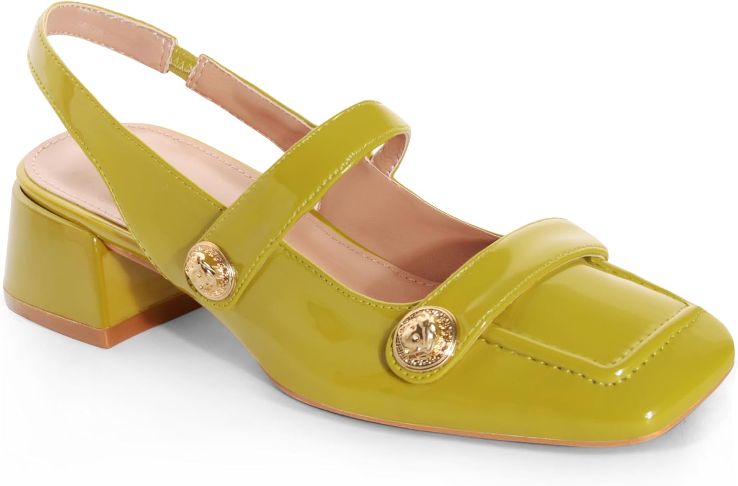 Women's Slingback Mary Jane Heels, Low Block Heel, Closed Square Toe Pump Shoes