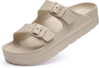 Women’s Comfortable Arch Support Platform Sandals | Lightweight Chunky Slip-On Slides with Adjustable Buckle