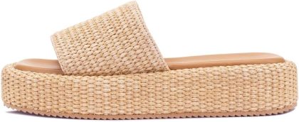 Women Raffia Espadrille Platform Slides, Woven Straw Flatform Beach Sandals, Slip On Summer Vacation Shoes