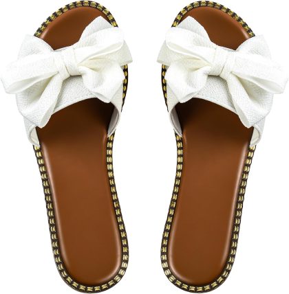 Women's Bow Knot Slides Open Toe Flat Sandals Summer Slip On Slippers