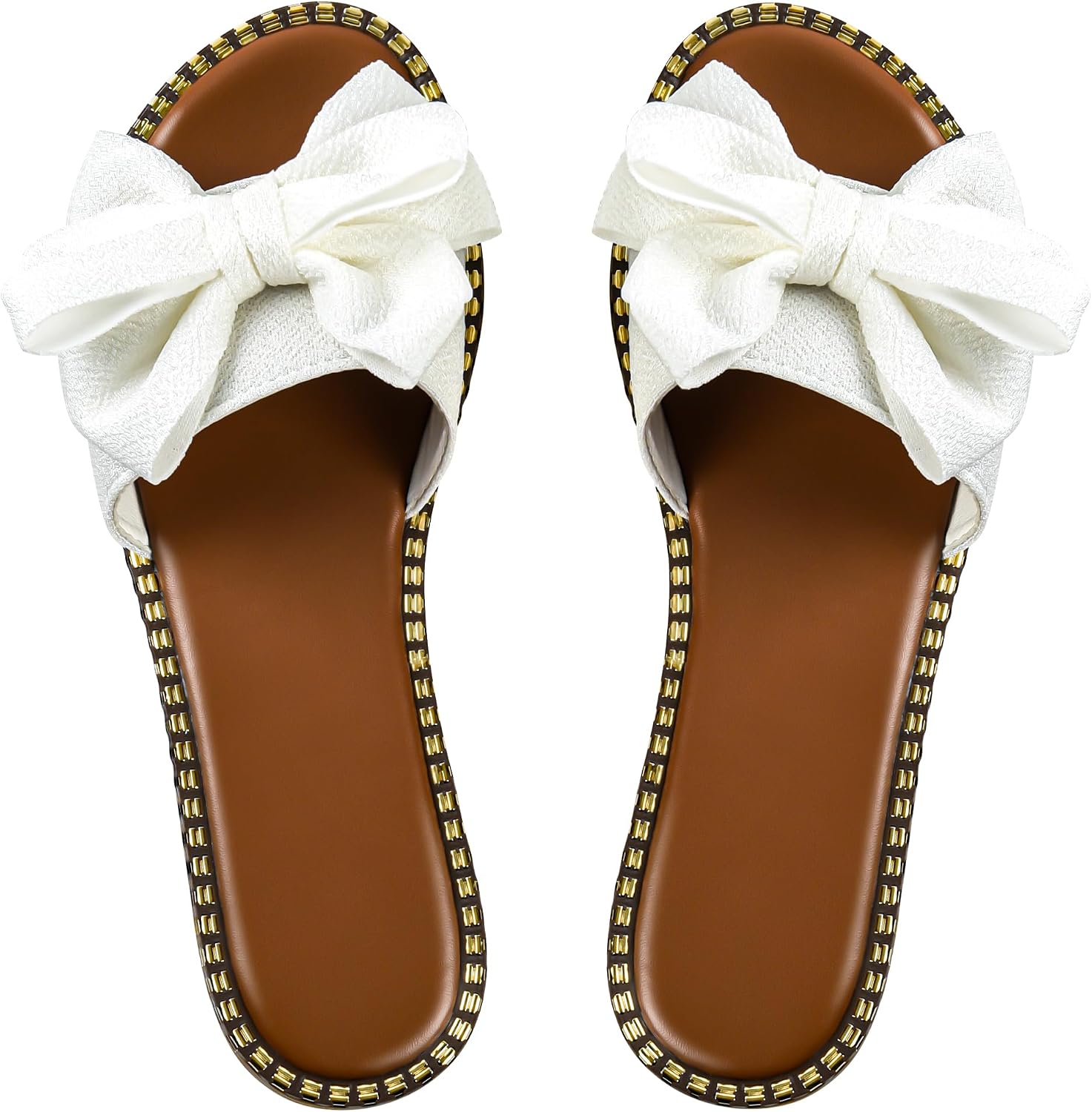 Women's Bow Knot Slides Open Toe Flat Sandals Summer Slip On Slippers