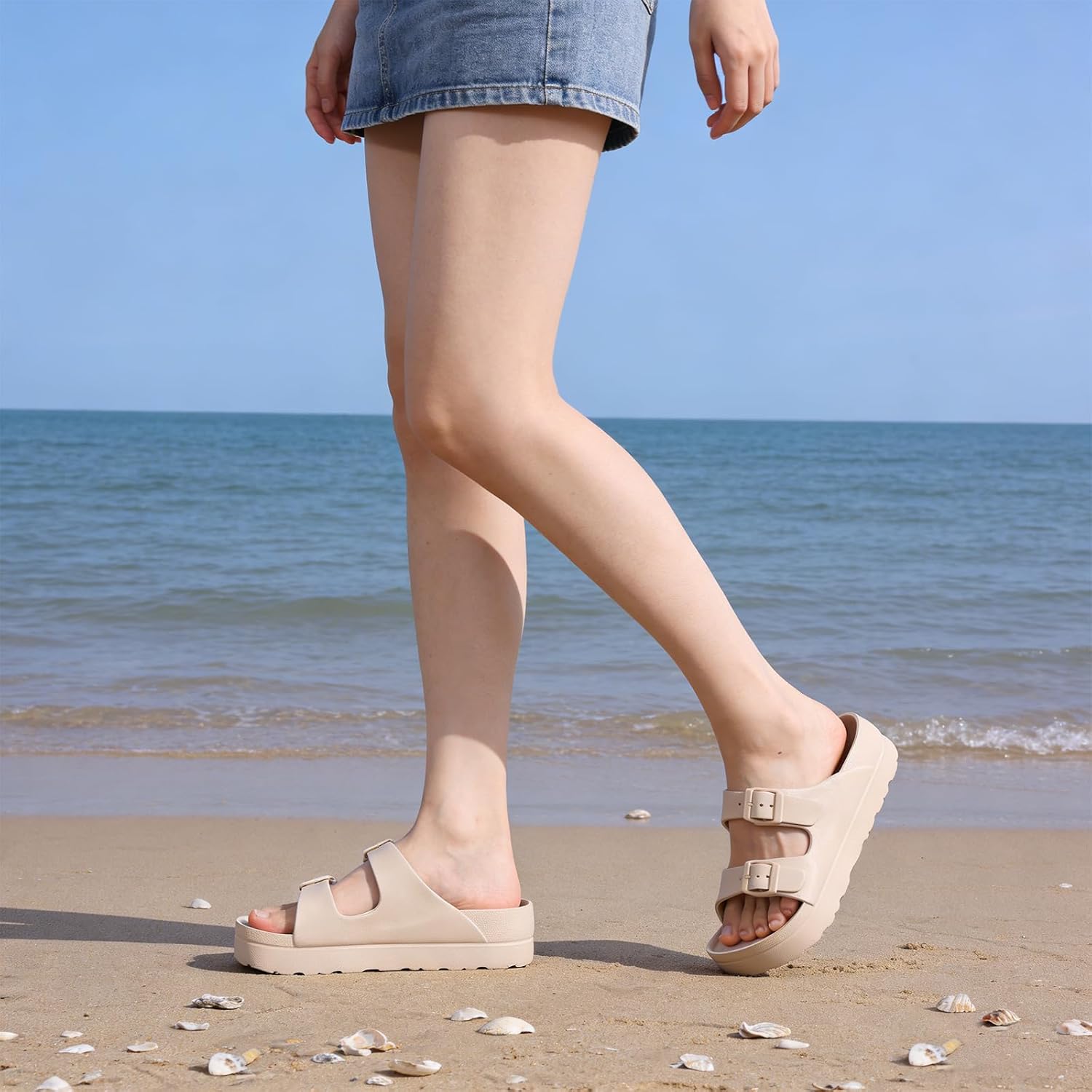 Women’s Comfortable Arch Support Platform Sandals | Lightweight Chunky Slip-On Slides with Adjustable Buckle - Image 2