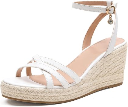 Comfortable Open Toe Platform Wedge Sandals with Cushioned Insole and Ankle Strap, Strappy Espadrille Wedges for Women