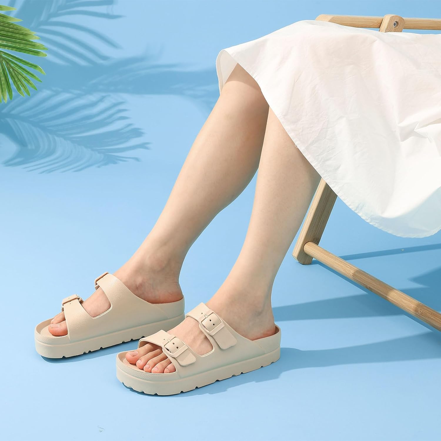 Women’s Comfortable Arch Support Platform Sandals | Lightweight Chunky Slip-On Slides with Adjustable Buckle - Image 3
