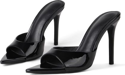 Women's Open Toe Stiletto High Heel Mules Slip On Patent Leather Comfortable Dress Sandals for Office Party Wedding Summer 2026