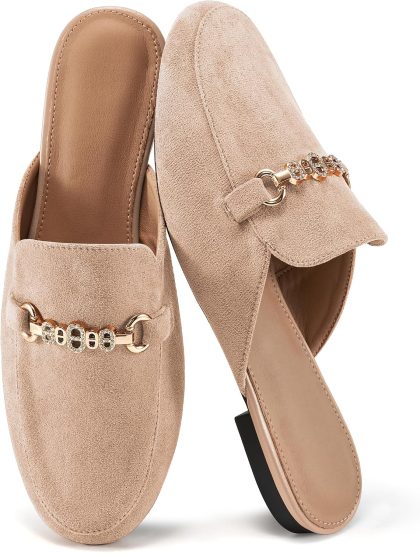 Women's Buckle Mules: Suede Slip-On Closed Toe Backless Loafers for Work & Casual