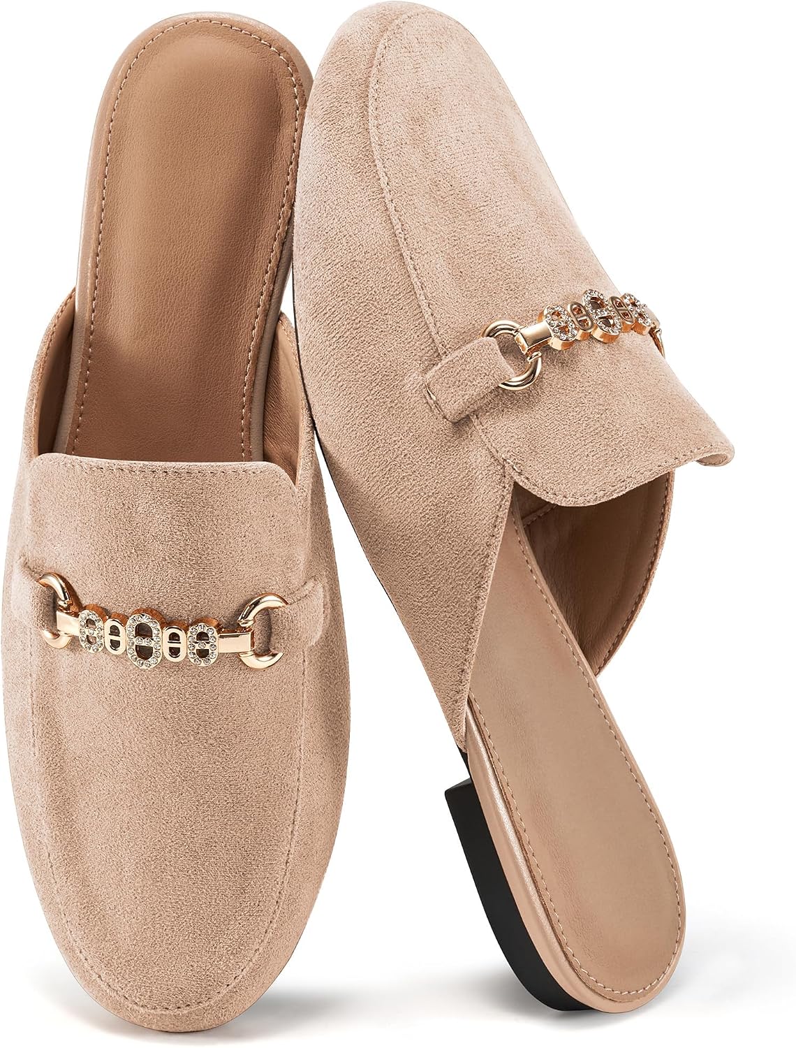 Women's Buckle Mules: Suede Slip-On Closed Toe Backless Loafers for Work & Casual